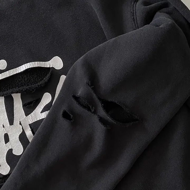 [BUNJANG] Stussy Distressed Black Sweatshirt / 스투시 디스트로이드 블랙 맨투맨