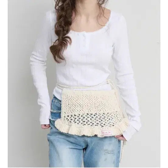 [BUNJANG] THEOHYOU Cream Knit Wrap Mini Skirt / THEOHYOU 크림색 니트 스커트