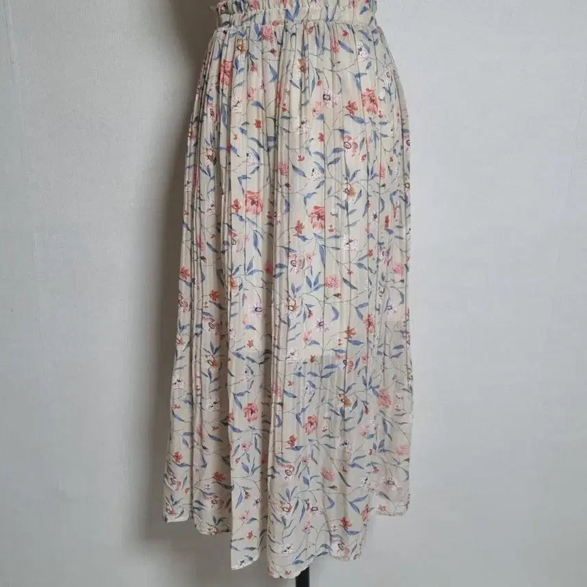 [BUNJANG] Beige Floral Pleated Long Skirt / 베이지잔꽃주름롱스커트