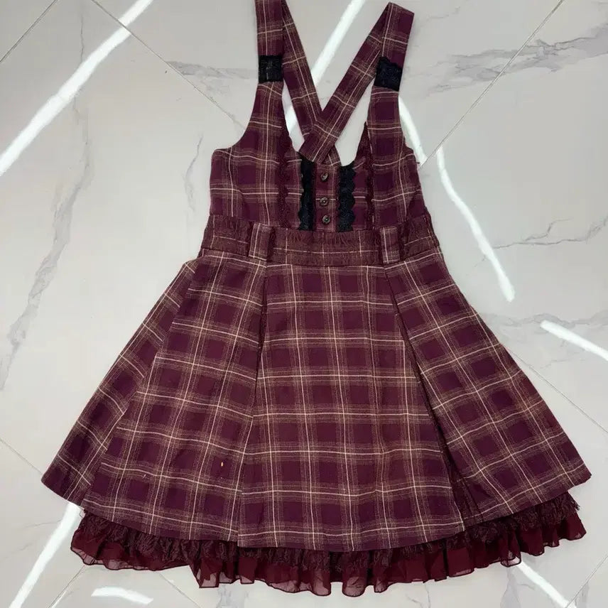 [BUNJANG] Japanese Vintage Burgundy Check Pinafore Dress / 
