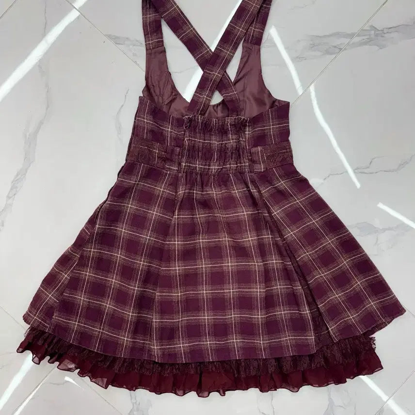 [BUNJANG] Japanese Vintage Burgundy Check Pinafore Dress / 