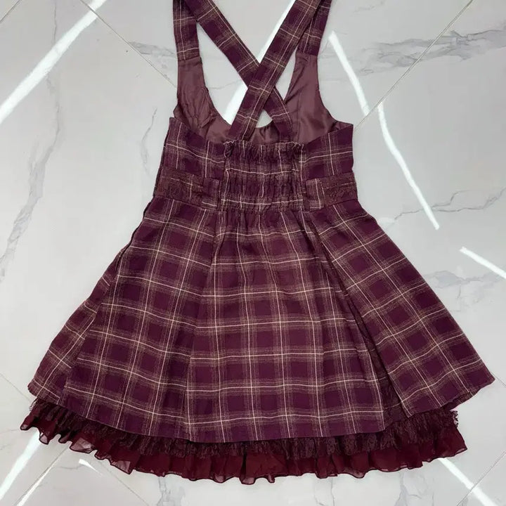 [BUNJANG] Japanese Vintage Burgundy Check Pinafore Dress / 
