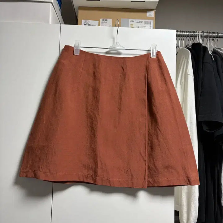 [BUNJANG] A-Line Linen Mini Skirt / (새상품)브라운 A라인 리넨 스커트 M