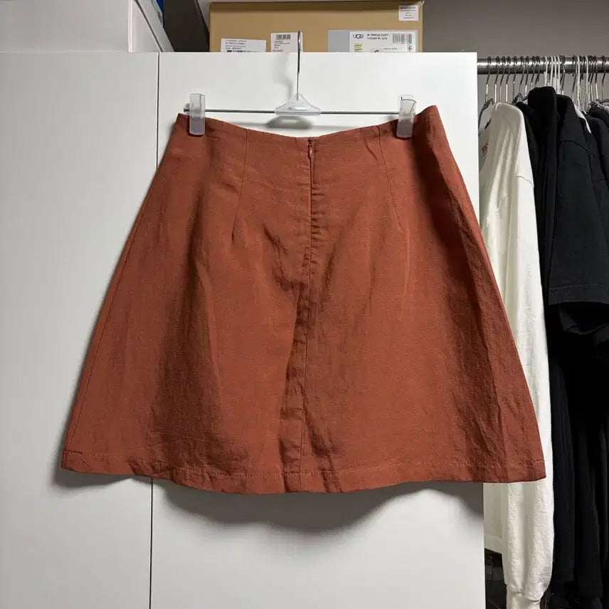 [BUNJANG] A-Line Linen Mini Skirt / (새상품)브라운 A라인 리넨 스커트 M