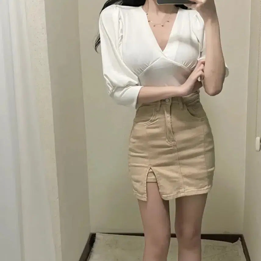 [BUNJANG] Low Lelly Rain Mini Skirt Beige M / 로웰리 레인 미니스커트 베이지 M