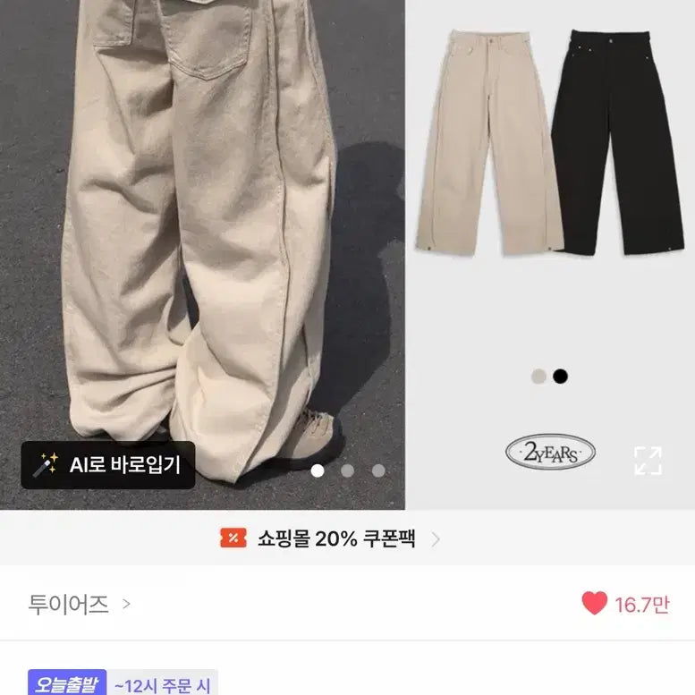 [BUNJANG] Two Years Cotton Pinstuck Snap Pocket Wide Pants / 에이블리 [투이어즈] 코튼 핀턱 절개 스냅 포켓 와이드 팬츠