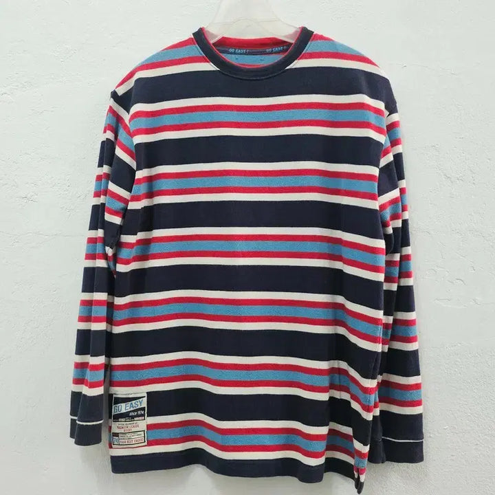 [BUNJANG] Unisex Striped Long Sleeve T-shirt / 라운드 스트라이프 긴팔 티 공용 66/77 J6010