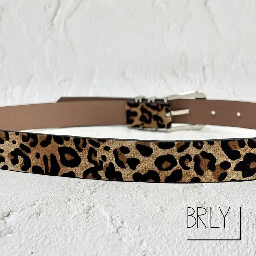 [BUNJANG] PIA Leopard Print Suede Leather Belt / [Unisex] PIA 호피 레오파드 스웨이드 가죽 미니멀 벨트