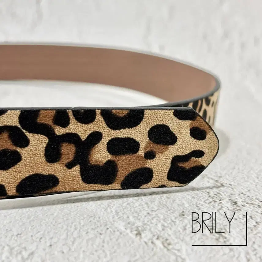[BUNJANG] PIA Leopard Print Suede Leather Belt / [Unisex] PIA 호피 레오파드 스웨이드 가죽 미니멀 벨트