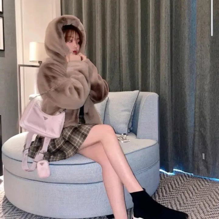 [BUNJANG] Rozelin Rosy Brown Le Mont Faux Fur Jacket / 로젤린 로지브라운 르몽 퍼자켓