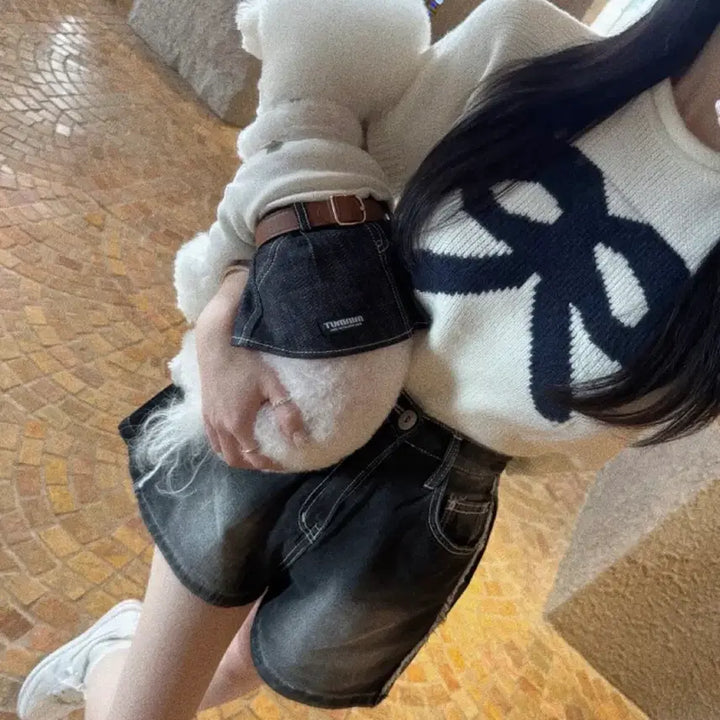 [BUNJANG] Ribbon Short Sleeve Knit Top / 리본 반팔니트