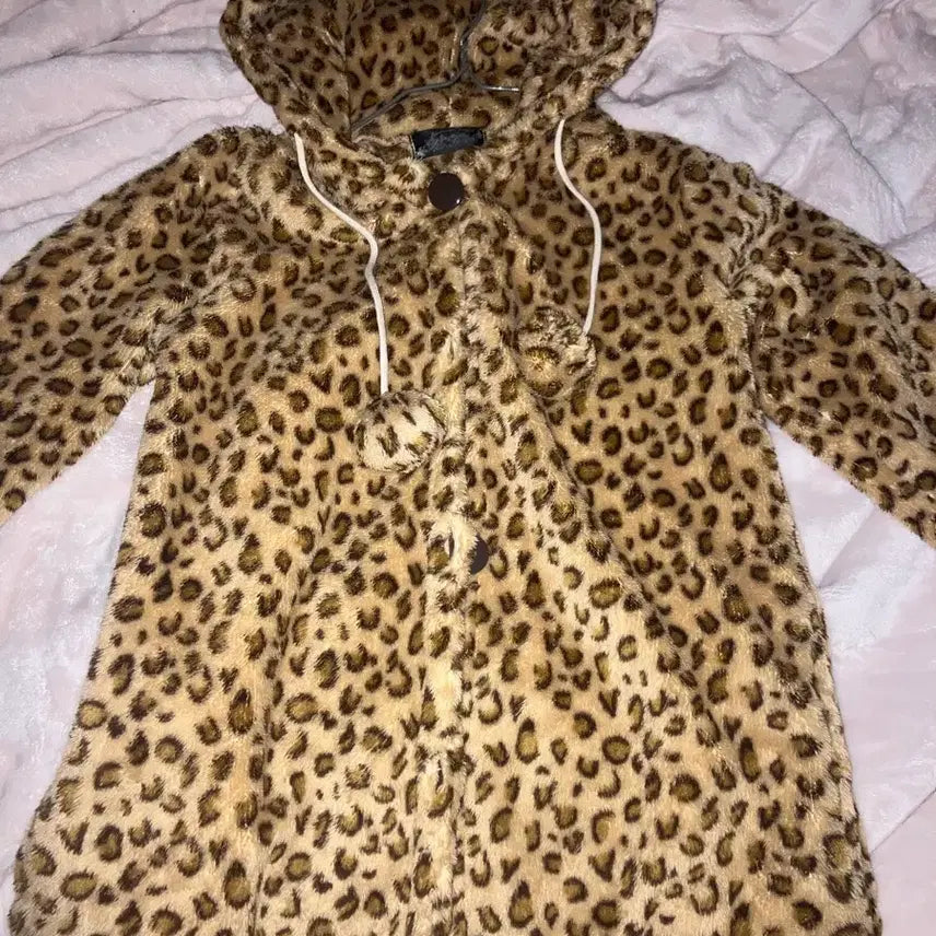 [BUNJANG] Vintage Leopard Print Gyaru Hooded Zip-up / 빈티지 호피 갸루 후드집업