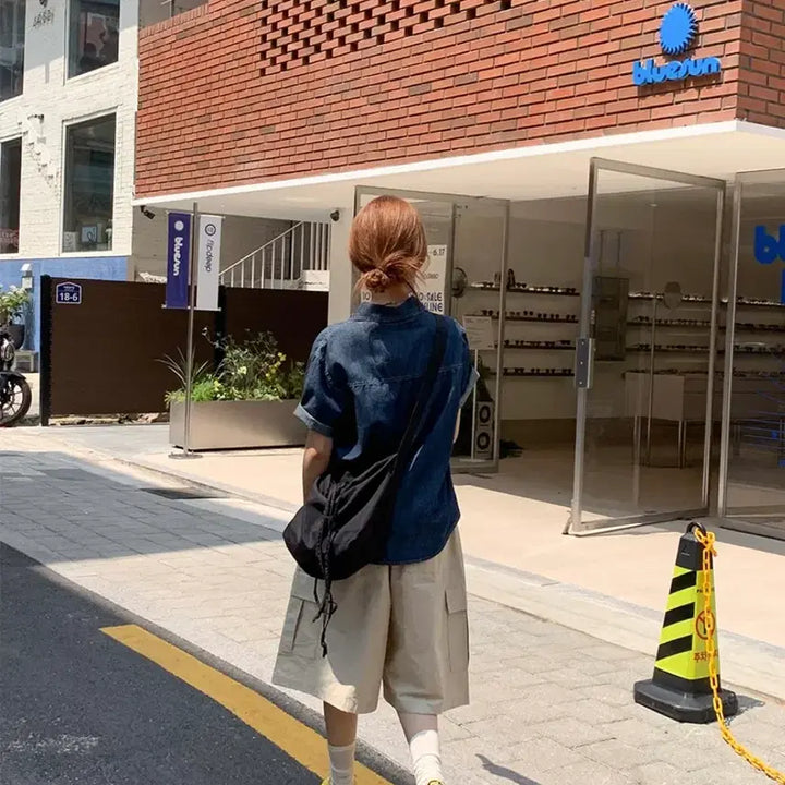 [BUNJANG] Kurin Roll-up Denim Shirt / (2회 착용) 쿠린 롤업 반팔 데님 셔츠