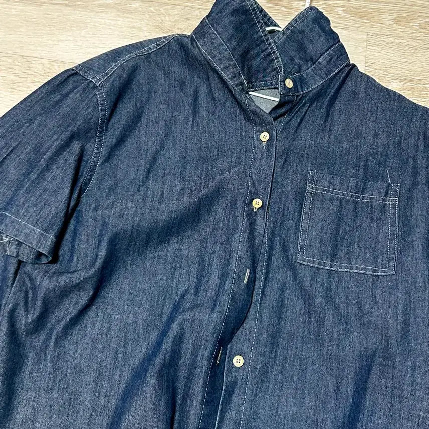 [BUNJANG] Kurin Roll-up Denim Shirt / (2회 착용) 쿠린 롤업 반팔 데님 셔츠