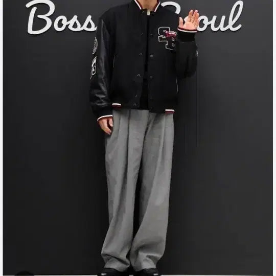 [BUNJANG] Boss Varsity Black Stadium Jacket / 보스바시티 블랙 야구 점퍼 스타디움 자켓