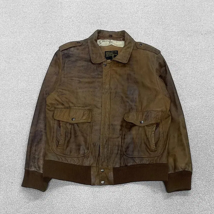 [BUNJANG] Adler B-90 A2 Distressed Leather Jacket / 아들러 Adler b-90 A2 디스트레스드 가죽 자켓