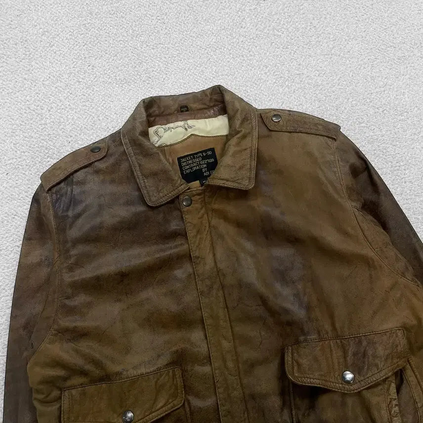 [BUNJANG] Adler B-90 A2 Distressed Leather Jacket / 아들러 Adler b-90 A2 디스트레스드 가죽 자켓