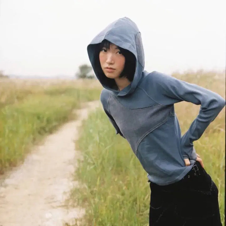 [BUNJANG] Smart Urban Useful Raw Edge Hoodie (Blue) / 스마트어반유즈풀 Raw edge hoodle 후디 블루