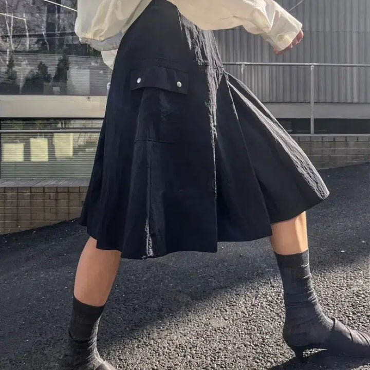[BUNJANG] A-Line Nylon Pocket Skirt - Black / (착샥)A라인 나일론 포켓 스커트 블랙