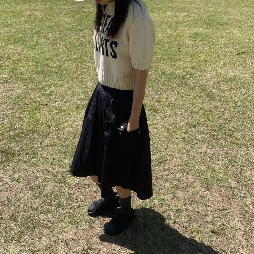 [BUNJANG] A-Line Nylon Pocket Skirt - Black / (착샥)A라인 나일론 포켓 스커트 블랙