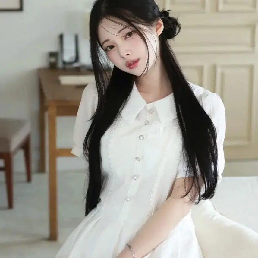 [BUNJANG] Lovely Yuki Pleated Ruffle Button Dress / 하객/러블리 유키 플리츠 러플 버튼 원피스