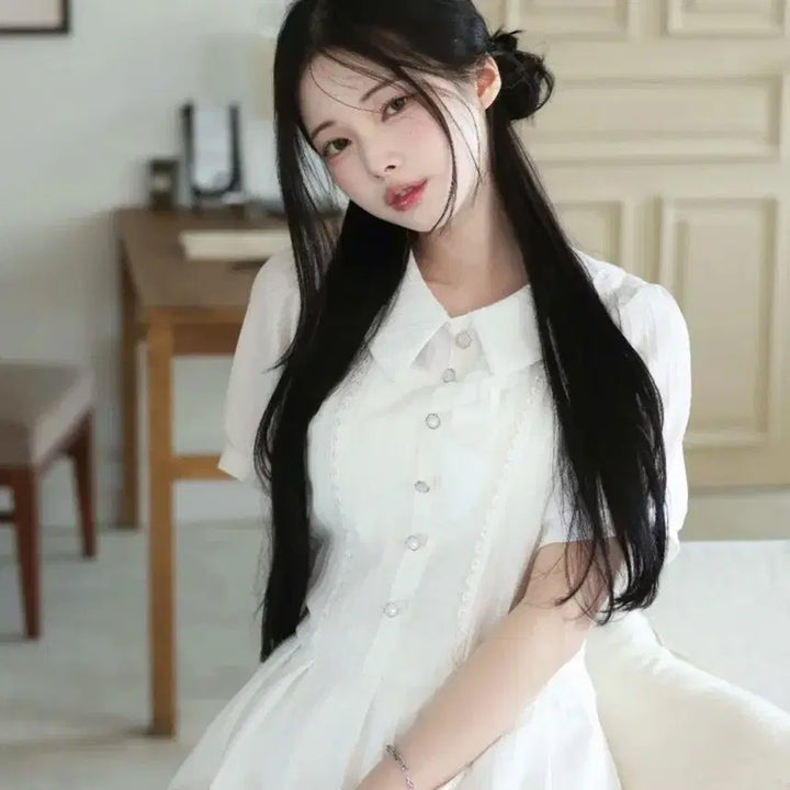 [BUNJANG] Lovely Yuki Pleated Ruffle Button Dress / 하객/러블리 유키 플리츠 러플 버튼 원피스