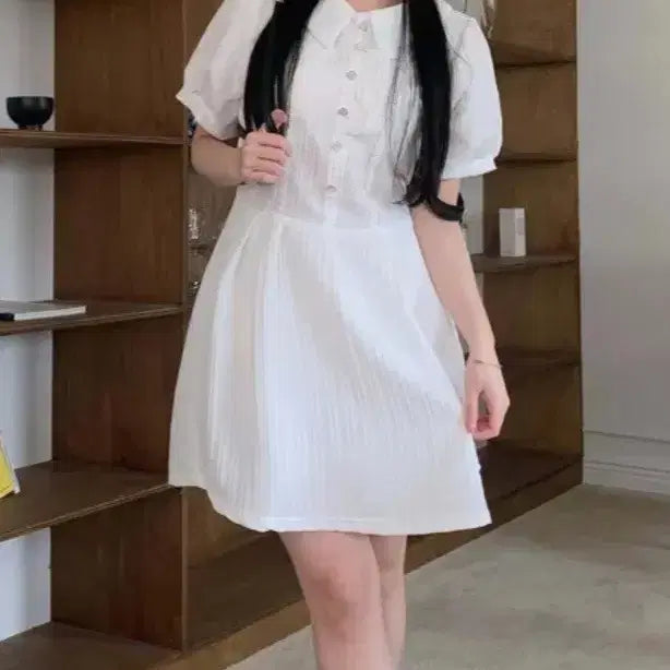 [BUNJANG] Lovely Yuki Pleated Ruffle Button Dress / 하객/러블리 유키 플리츠 러플 버튼 원피스