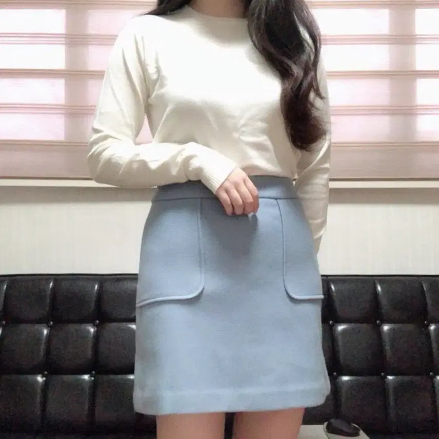 [BUNJANG] MIXXO Wool H-Line Mini Skirt Sky Blue / 미쏘 모직 H라인스커트 하늘색