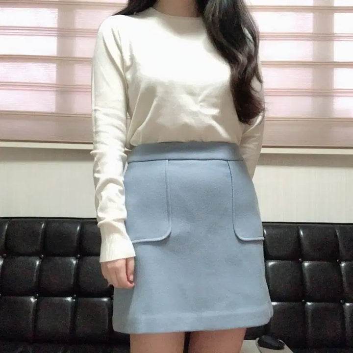 [BUNJANG] MIXXO Wool H-Line Mini Skirt Sky Blue / 미쏘 모직 H라인스커트 하늘색
