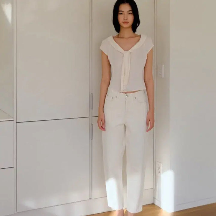 [BUNJANG] Kinder Salmon Bow Tie Blouse - Cream / 킨더살몬 보타이 블라우스 크림