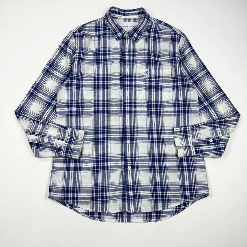 [BUNJANG] Calvin Klein Classic Checkered Linen Shirt / (L) CK 캘빈클라인 클래식 체크패턴 슬림핏 린넨 셔츠