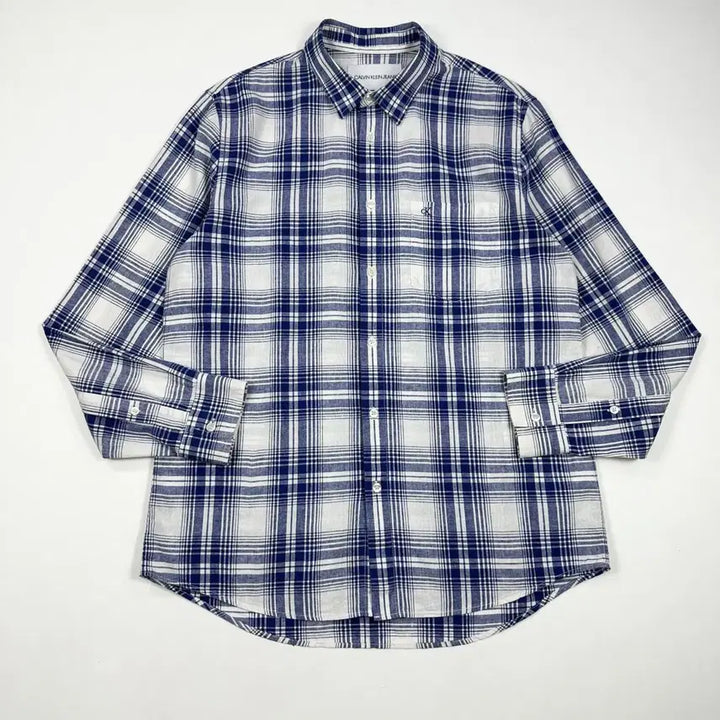 [BUNJANG] Calvin Klein Classic Checkered Linen Shirt / (L) CK 캘빈클라인 클래식 체크패턴 슬림핏 린넨 셔츠