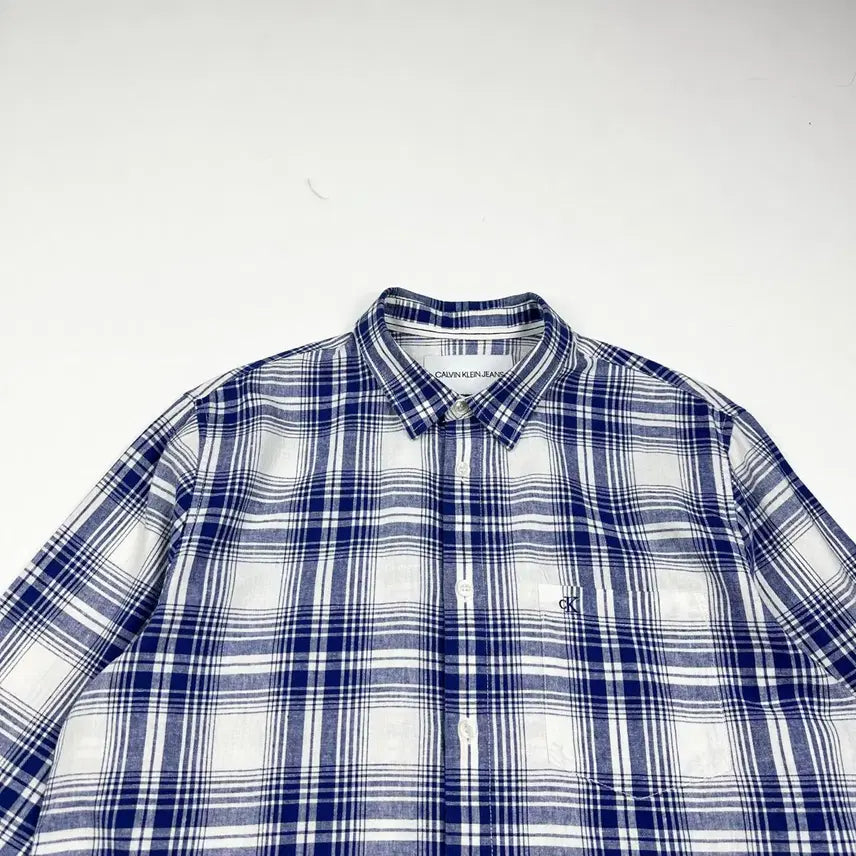 [BUNJANG] Calvin Klein Classic Checkered Linen Shirt / (L) CK 캘빈클라인 클래식 체크패턴 슬림핏 린넨 셔츠
