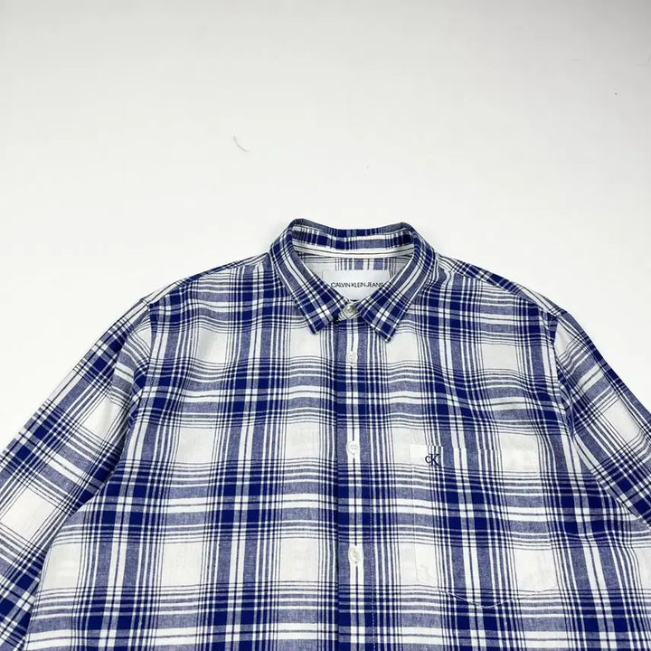 [BUNJANG] Calvin Klein Classic Checkered Linen Shirt / (L) CK 캘빈클라인 클래식 체크패턴 슬림핏 린넨 셔츠
