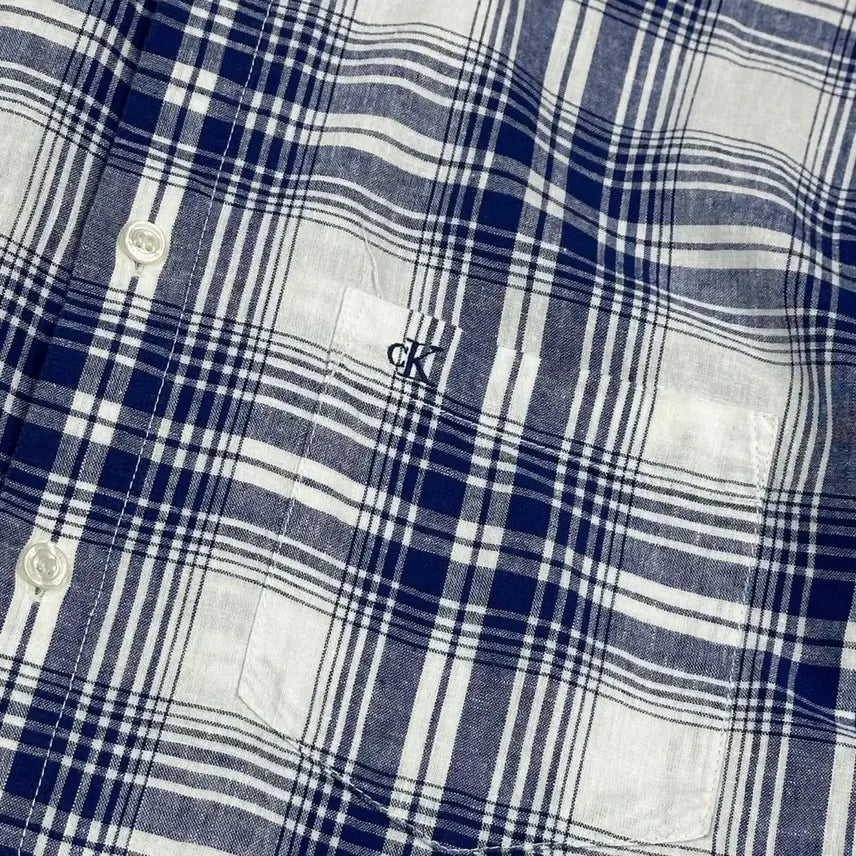 [BUNJANG] Calvin Klein Classic Checkered Linen Shirt / (L) CK 캘빈클라인 클래식 체크패턴 슬림핏 린넨 셔츠