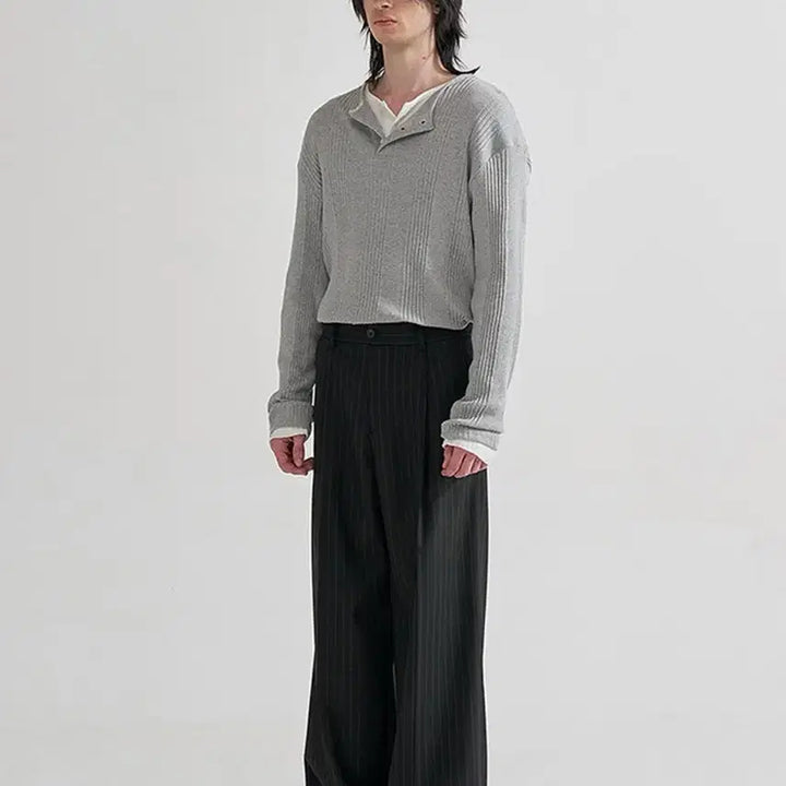 [BUNJANG] JUNN Pin Stripe Wide Trousers / JUNN 핀 스트라이프 와이드 트라우저 블랙