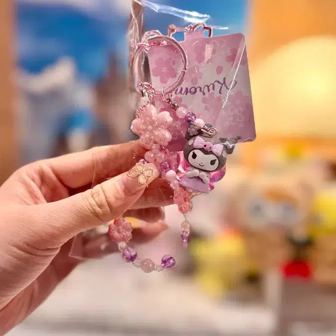 [BUNJANG] Sakura Kuromi Pastel Beads Keychain Set / 2026 사쿠라 시리즈 쿠로미 3종 비즈키링
