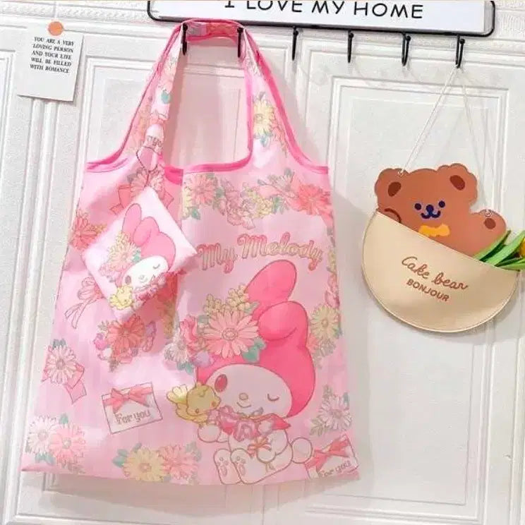 [BUNJANG] Sanrio My Melody Foldable Portable Eco Bag Set / (바로배송)수입 산리오 마이멜로디 휴대용 접이식 에코백 +파우치 장바구니