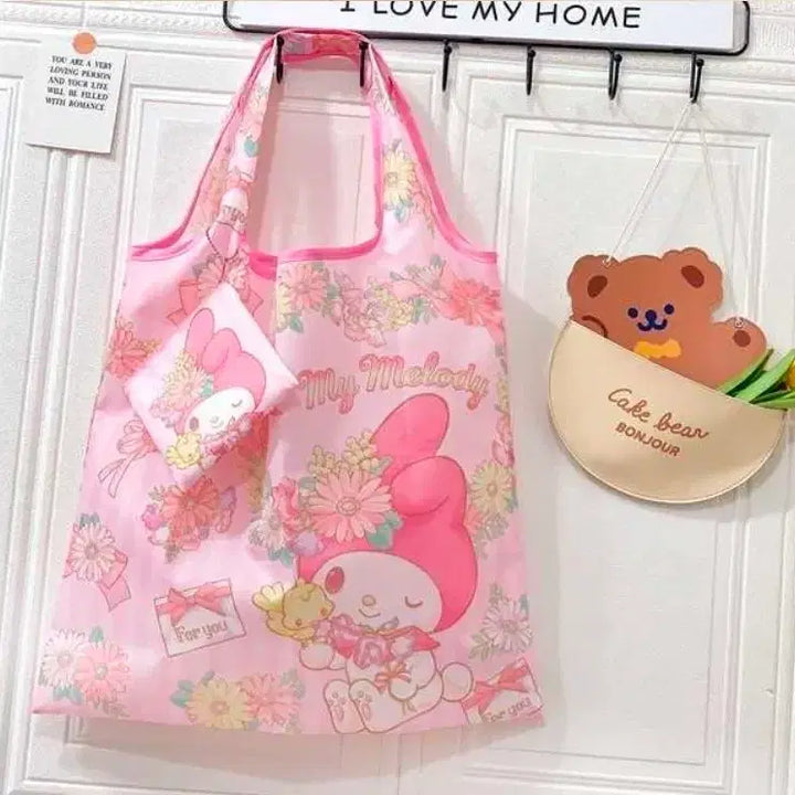 [BUNJANG] Sanrio My Melody Foldable Portable Eco Bag Set / (바로배송)수입 산리오 마이멜로디 휴대용 접이식 에코백 +파우치 장바구니