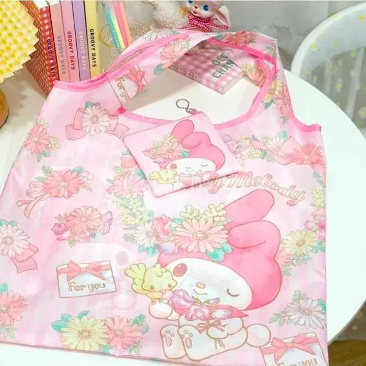 [BUNJANG] Sanrio My Melody Foldable Portable Eco Bag Set / (바로배송)수입 산리오 마이멜로디 휴대용 접이식 에코백 +파우치 장바구니