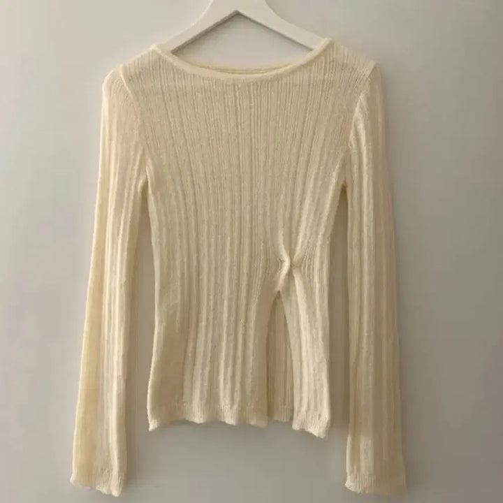 [BUNJANG] Rib Wool Asymmetrical Slit Knit Top Ivory / 리브 울 언발트임 니트티 아이보리
