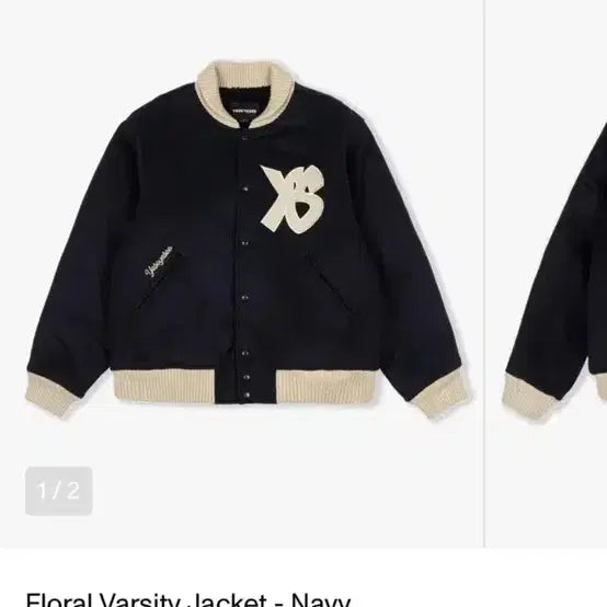 [BUNJANG] Yeseyesee Navy Floral Varsity Jacket / 예스아이즈씨 네이비 플로랄 바시티 자켓