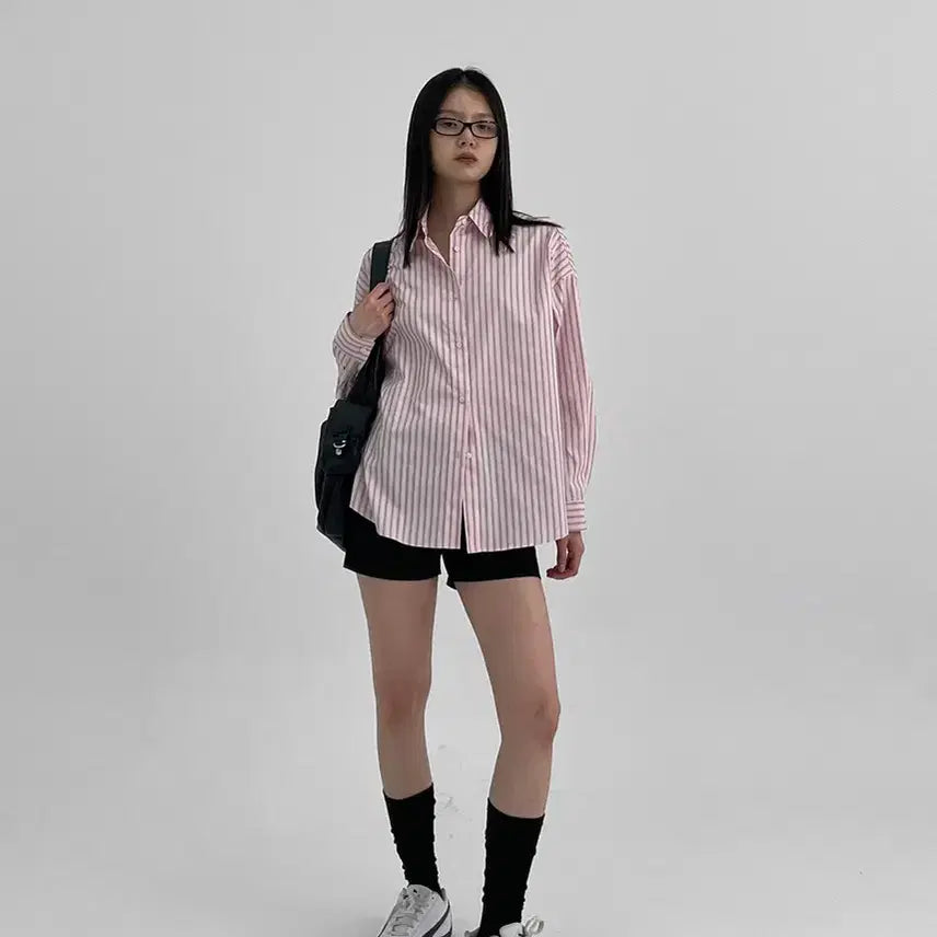 [BUNJANG] Pink Striped Shirt / 핑크 스트라이프 셔츠