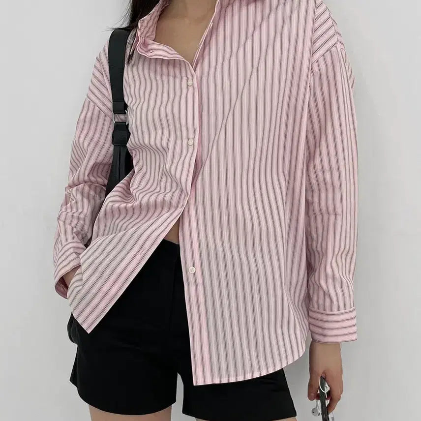 [BUNJANG] Pink Striped Shirt / 핑크 스트라이프 셔츠