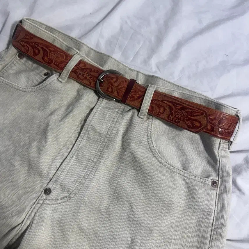 [BUNJANG] Vintage Carved Leather Belt / 빈티지 카빙 레더 벨트