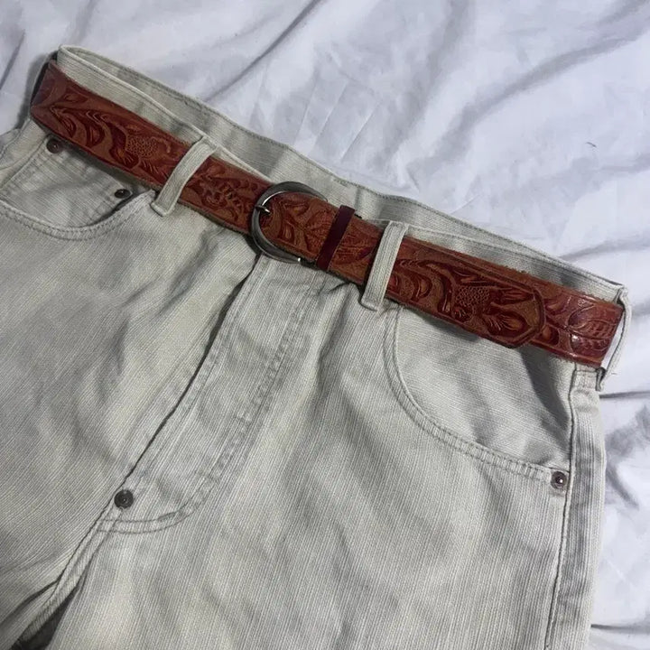 [BUNJANG] Vintage Carved Leather Belt / 빈티지 카빙 레더 벨트
