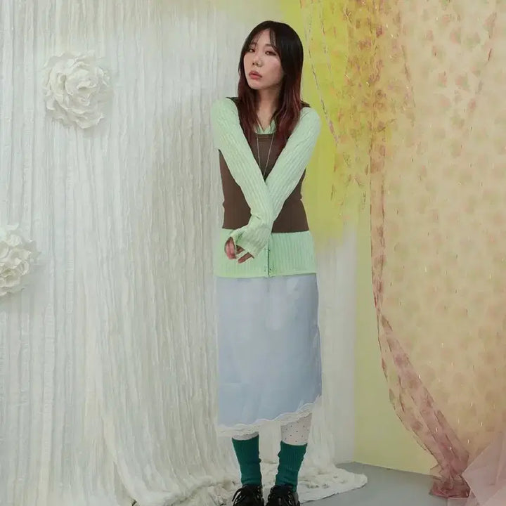[BUNJANG] Kimptti Asymmetric Lace Satin Skirt / 김프티 언발란스 레이스 새틴 스커트