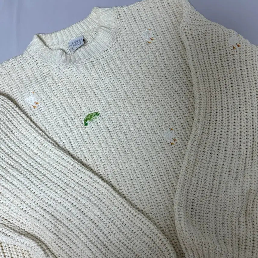 [BUNJANG] Stu Animal Embroidered Knit Sweater / Stu 애니멀 엠브로이드 니트 크림L