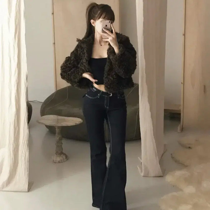 [BUNJANG] CloudEmotion Zen Fur Crop Jacket Brown / 클라우드이모션 젠 FUR 크롭 JK 브라운