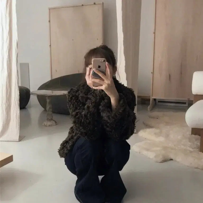 [BUNJANG] CloudEmotion Zen Fur Crop Jacket Brown / 클라우드이모션 젠 FUR 크롭 JK 브라운